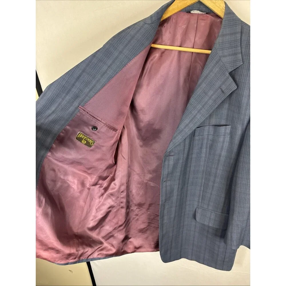 Brothers Beilla Italian Wool Silk Blazer Blue Plaid 44S Tessuto Italiano‎